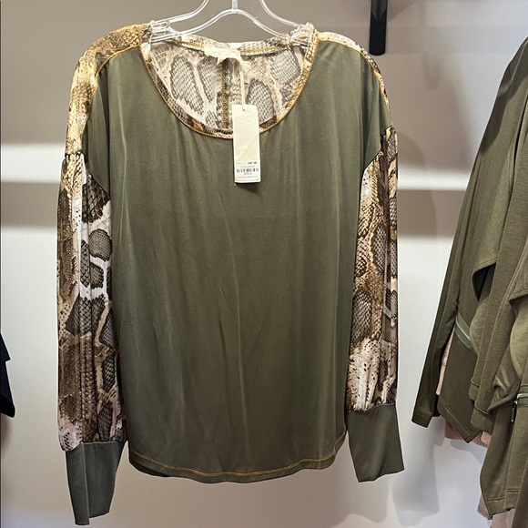 Mystree Tops - Mystree Olive Green Tank with Neutral Patterned Trim